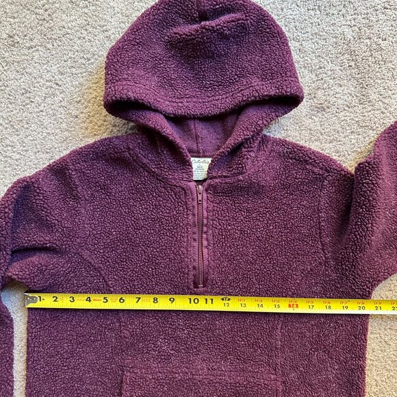 Cabelas Sweatshirt Womens Large Hoodie 1/4 Zip High Pile Maroon Red Pockets - Picture 6 of 11